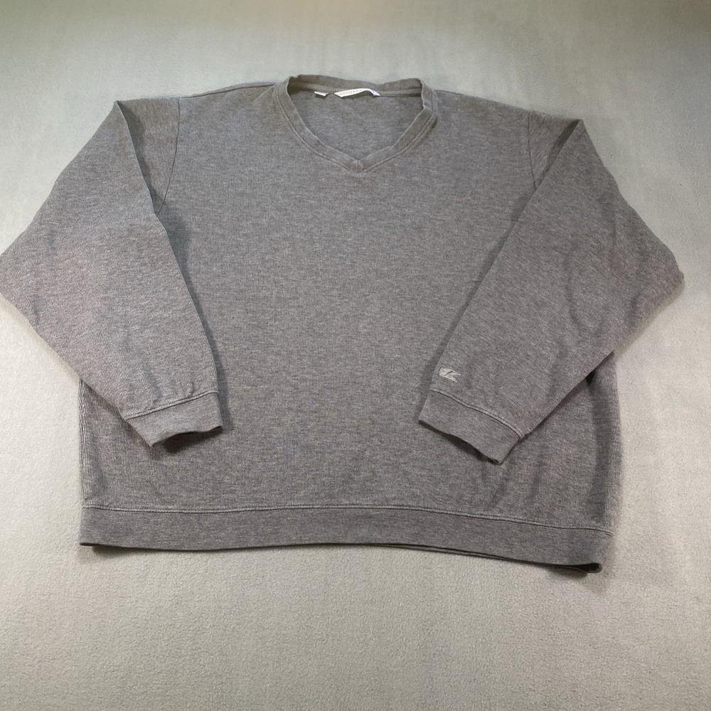 Cutter and Buck Mens Pull Over Ribbed Knit Sweater V-Neck Gray XL